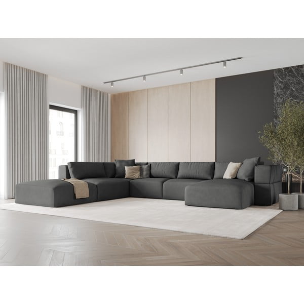 Тъмносив ъглов U-образен диван, ляв ъгъл Esther – Milo Casa-image-1