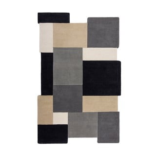 Черно-сив ръчно изработен вълнен килим 200x290 cm Collage Monochrome – Flair Rugs