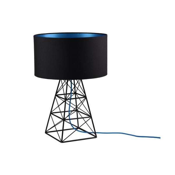 Černá stolní lampa s modrým kabelem Filament Style Pylon