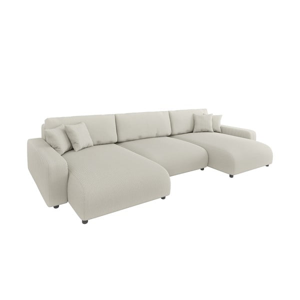 Кремав ъглов диван с място за съхранение от рипсено кадифе Sara – Ropez