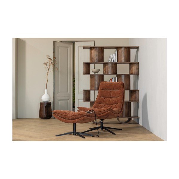 Кафяв въртящ се шенилов фотьойл с табуретка Kube – WOOOD-image-1