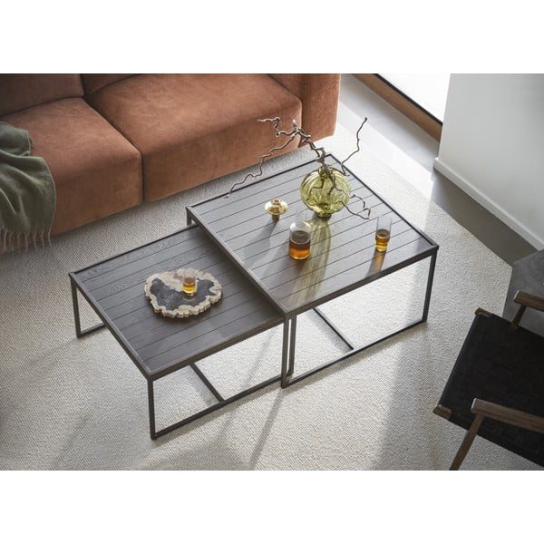 Тъмнокафява масичка за кафе с дъбова дървена плоскост ø 70 cm Deerfield – Rowico-image-1