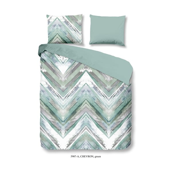 Светлозелено памучно спално бельо за единично легло Шеврон, 135 x 200 cm - Good Morning