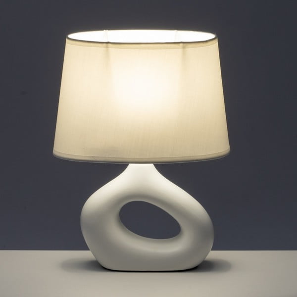 Бяла керамична настолна лампа с текстилен абажур (височина 30 cm) – Casa Selección-image-1