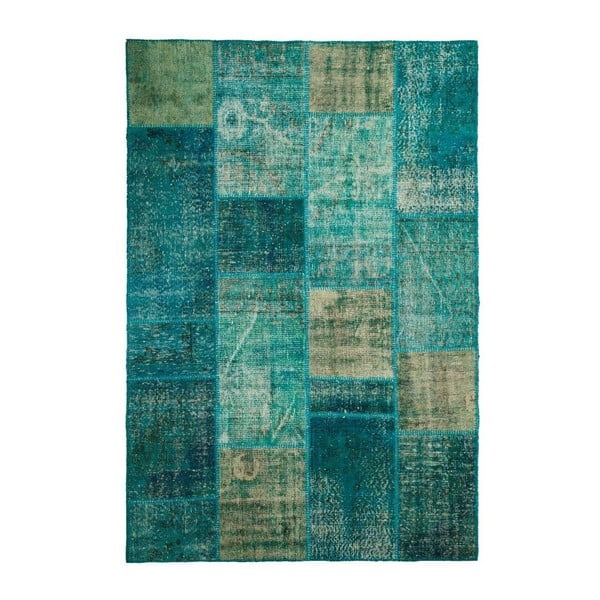 Vlněný koberec Allmode Patchwork Turquoise, 150x80 cm