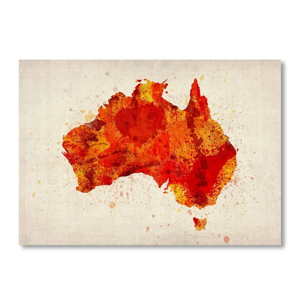 Plakát s červenou mapou Austrálie Americanflat Watercolour, 60 x 42 cm