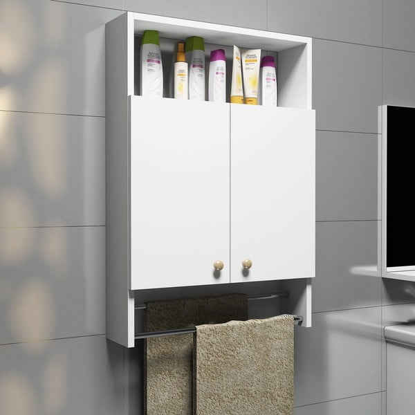 Бели шкафове за баня със закачалка за кърпи, шкаф за баня - Puqa Design-image-1