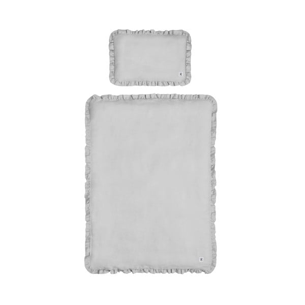 Комплект от сиво детско ленено одеяло с възглавница Stone Grey, 80 x 100 cm - BELLAMY