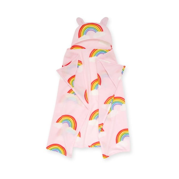 Розово детско одеяло с качулка от мека вълна 120x150 cm Rainbow Hearts – Catherine Lansfield