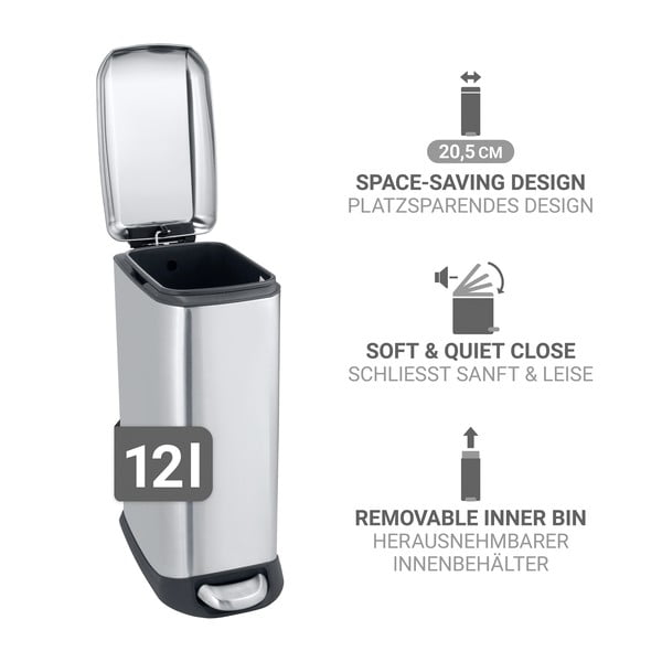 Кошче за боклук с педал от неръждаема стомана в сребрист цвят 12 l Design – Wenko-image-3