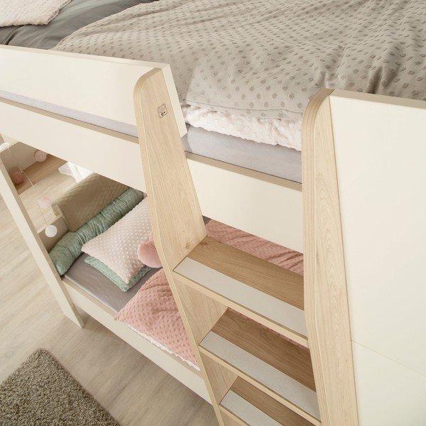 Бежово детско легло 90x200 cm двуетажно без ламелно дъно Double – Roba-image-2