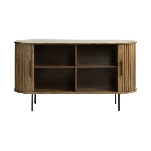 Кафяв нисък скрин от декор от дъб  с плъзгащи се врати 140x76 cm Nola – Unique Furniture-image-4