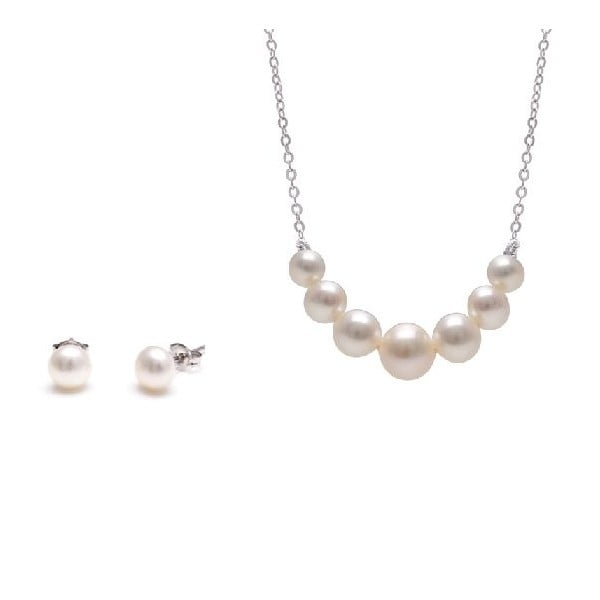 Sada náhrdelníku a náušnic z říčních perel GemSeller Spicata, bílé perly