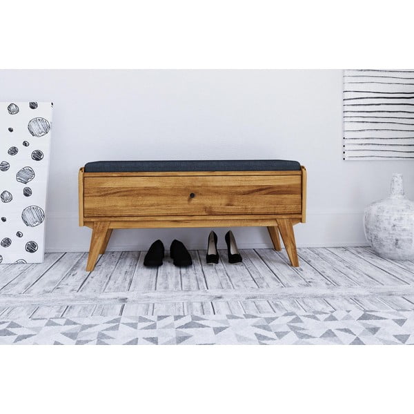 Дъбова пейка за съхранение със синя седалка Retro - The Beds-image-3