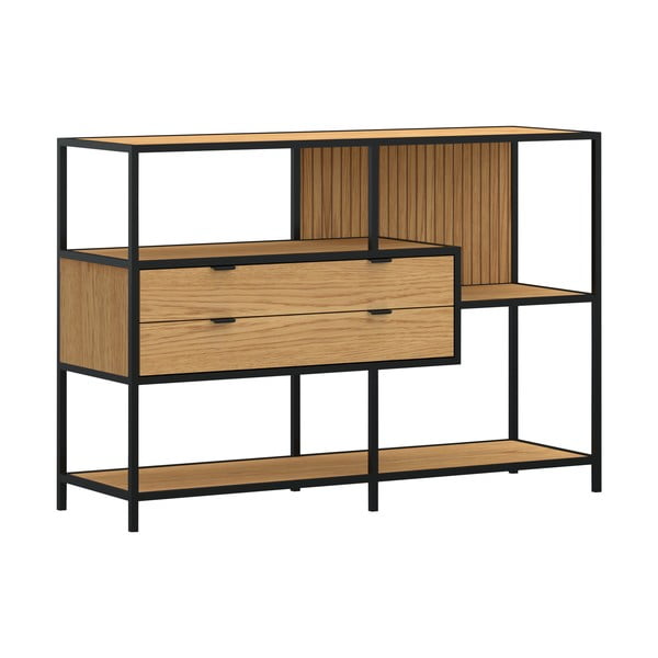 Библиотека от дъбов декор в черен и естествен цвят 114x78x35 cm Seaford – Actona-image-2