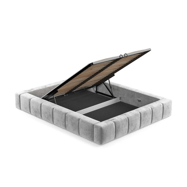 Светлосиво тапицирано двойно легло с място за съхранение с включена подматрачна рамка 160x200 cm Aruba L – Maison de Rêve-image-4