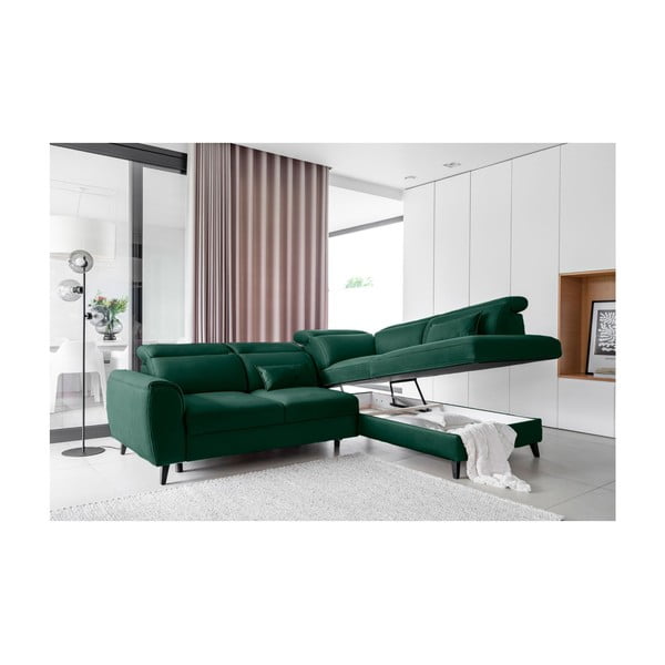 Зелен кадифен разтегателен ъглов диван с място за съхранение (десен ъгъл L форма) Noble – ELTAP-image-3