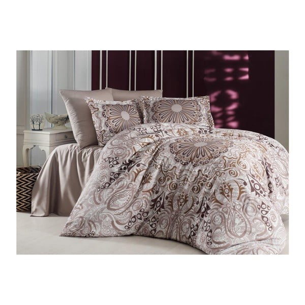 Кафяво памучно спално бельо от сатен с чаршаф за двойно легло Monte Carlo, 160 x 220 cm - Unknown