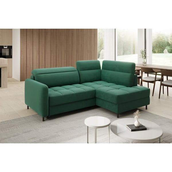 Зелен кадифен разтегателен ъглов диван с място за съхранение (десен ъгъл L форма) Barea – ELTAP-image-3