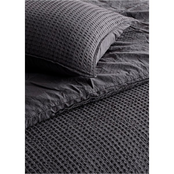 Антрацитно единично  спално бельо от памук Renforcé 140x200 cm Waffle Striped – Mila Home Luxury-image-1
