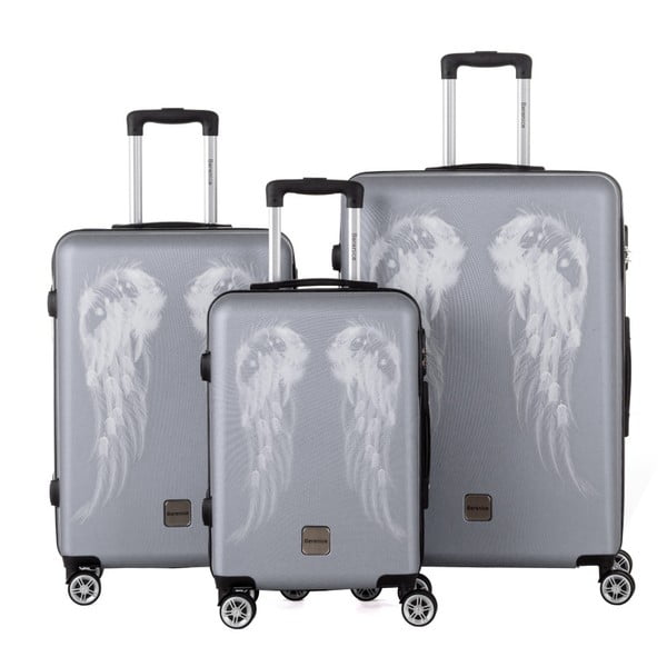 Комплект от 3 сиви куфара за пътуване Wings - Berenice