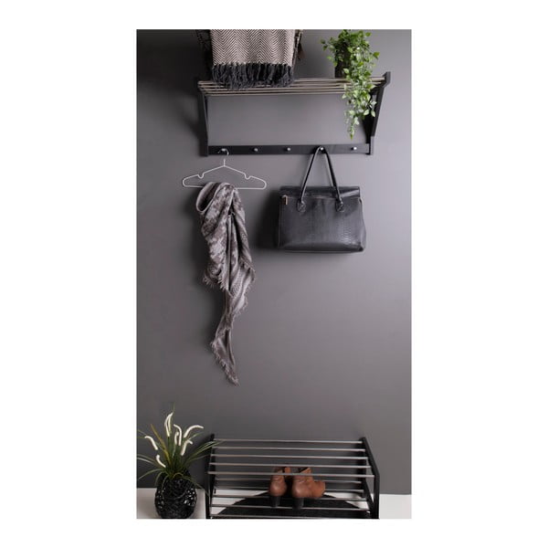 Черна стенна закачалка от тополово дърво с рафт Padova - House Nordic-image-1