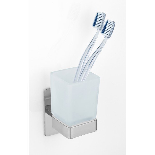 Самозалепваща стъклена чаша за четки за зъби в лъскаво сребристо Genova – Wenko-image-1