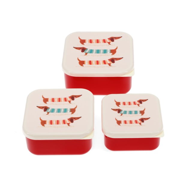 Детски кутии за храна 3 бр. в червен и кремав цвят Sausage Dog – Rex London
