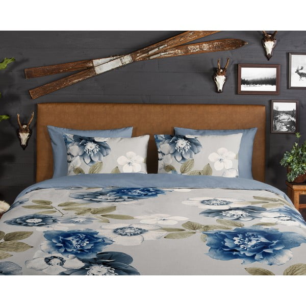 Синьо-сиво двойно удължено фланелено спално бельо 200x220 cm Gabin – Good Morning-image-3