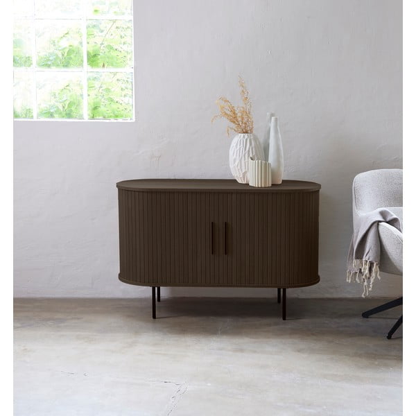 Кафяв скрин от дъбов декор  с плъзгащи се врати 120x76x45 cm Nola – Unique Furniture-image-1