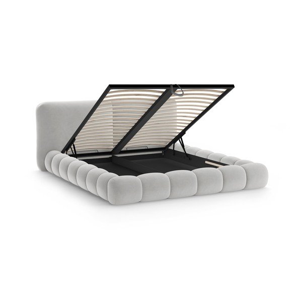 Сиво тапицирано двойно легло с място за съхранение и включена подматрачна рамка 180x200 cm Solange – Micadoni -image-2