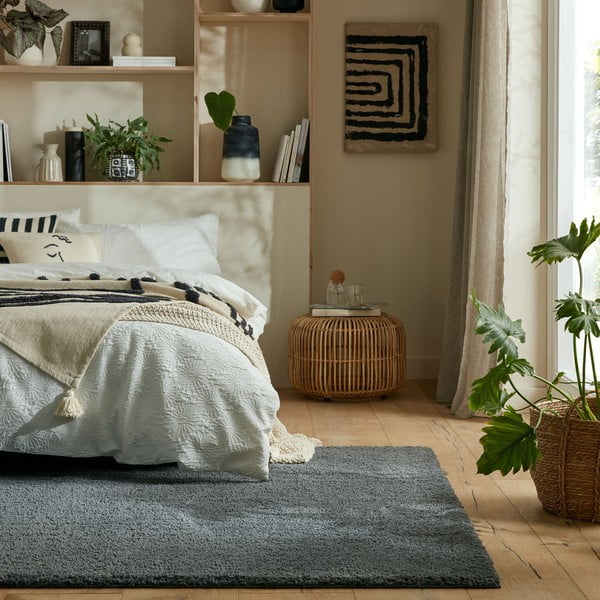 Тъмносив килим от рециклирани влакна подходящ за пране 80x150 cm Fluffy – Flair Rugs-image-1