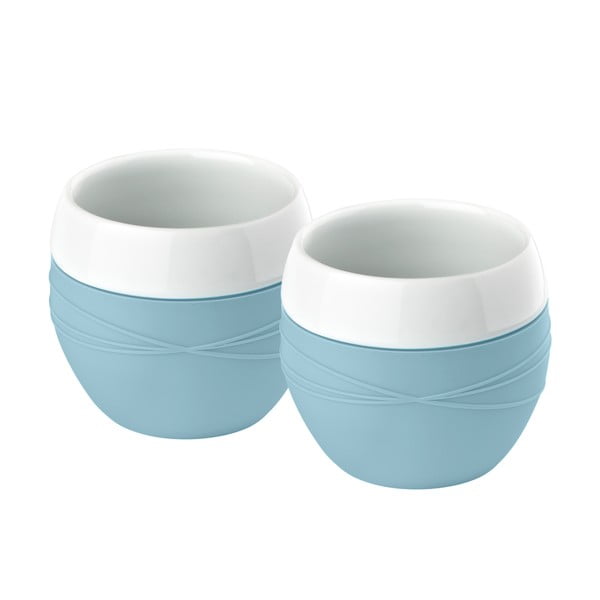 Комплект от 2 порцеланови чаши със силикон, светлосини - Zone
