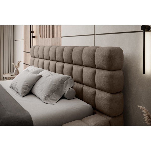 Светлокафяво тапицирано двойно легло с място за съхранение и включена подматрачна рамка 180x200 cm Dizzle – ELTAP-image-4