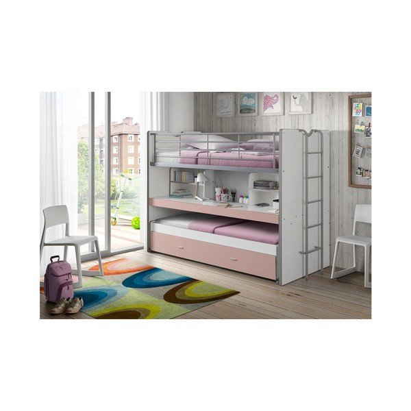 Бяло/розово детско легло 90x200 cm двуетажно/разтегателно с място за съхранение с включена подматрачна рамка Bonny – Vipack-image-1