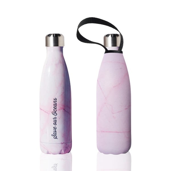 Розова термобутилка за пътуване от неръждаема стомана с декорация от мрамор, 500 ml - BBBYO