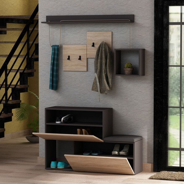 Комплект от етажерка за обувки / пейка и стенна закачалка с рафт Holdon Antique - Homitis-image-3