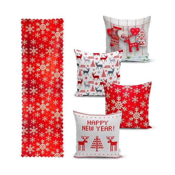 Комплект от 4 коледни калъфки за възглавници и покривка за маса Happy Holiday - Minimalist Cushion Covers