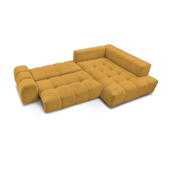 Шенилов сгъваем/с място за съхранение ъглов диван в цвят горчица (десен ъгъл/L форма) Everest – Bobochic Paris-image-4