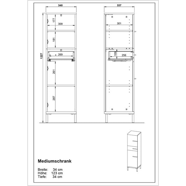 Сив и бежов шкаф за баня от орех 34x123 cm Yonkers - Germania-image-4