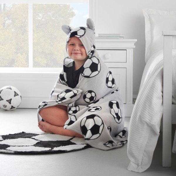 Светлосиво детско одеяло с качулка от флийс 90x125 cm Football – Catherine Lansfield-image-3