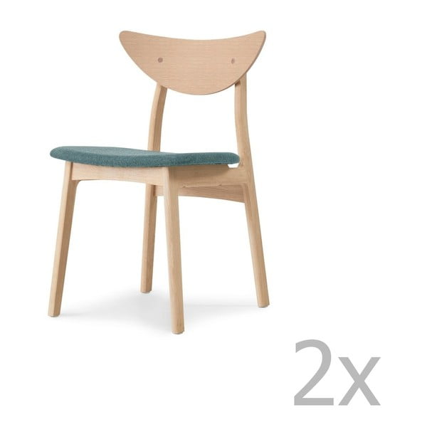 Комплект от 2 масивни дъбови стола за хранене с тюркоазена седалка WOOD AND VISION Chief - Wood and Vision