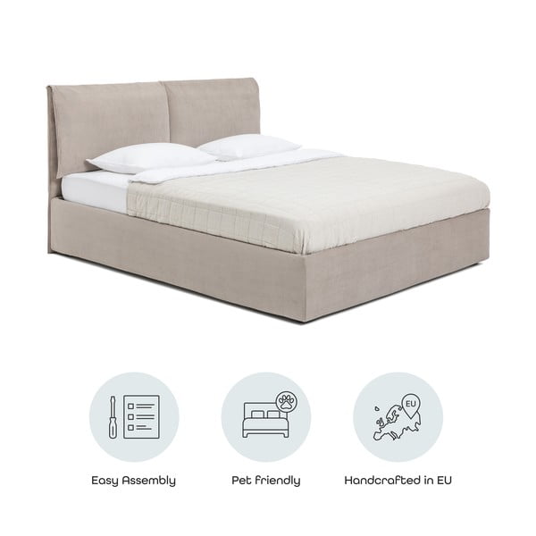 Двойно тапицирано кафяво-сиво легло с място за съхранение и включена подматрачна рамка 180x200 cm Thessa Pillow – Bonami Selection-image-4