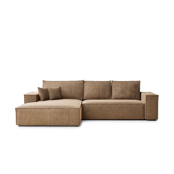 Светлокафяв шенилов сгъваем/с място за съхранение ъглов диван (ляв ъгъл) Maze – Maison de Rêve