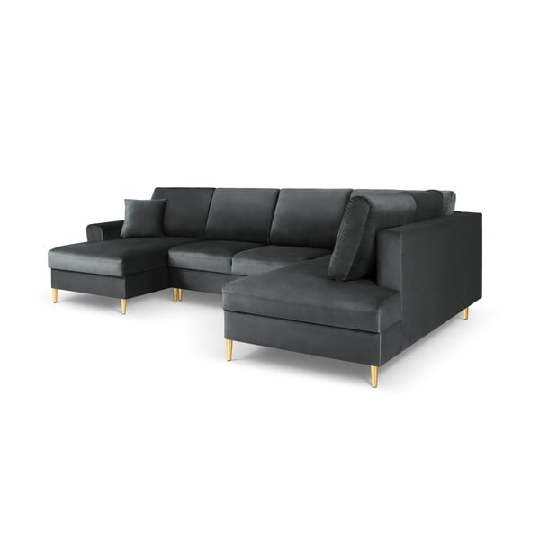 Тъмносив кадифен разтегателен ъглов диван с място за съхранение (десен ъгъл/U форма) Kyoto – Cosmopolitan Design-image-3