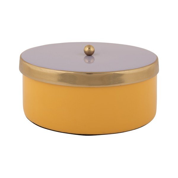 Жълта декоративна метална кутия за съхранение ø 16x6 cm Double Funky – PT LIVING