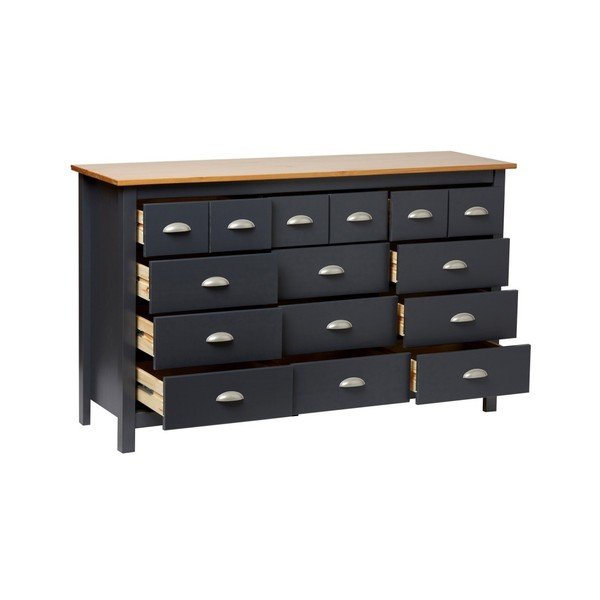 Антрацитно сив скрин, изработен от масивна борова дървесина, с 12 чекмеджета Jade - Marckeric-image-1