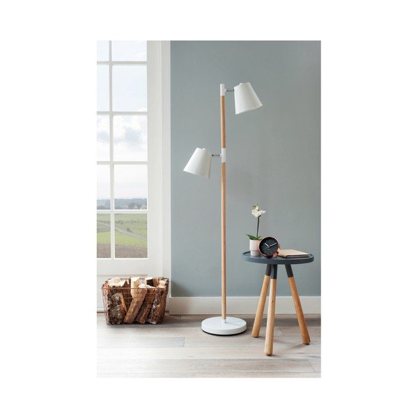 Bílá volně stojící lampa s dřevěnými detaily Leitmotiv Rubi-image-2