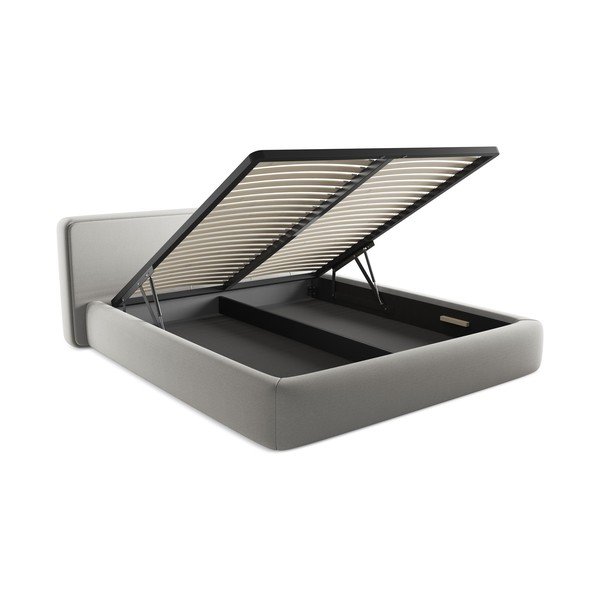 Светлосиво двойно тапицирано легло с място за съхранение и включена подматрачна рамка 180x200 cm Kiana – Makamii-image-3