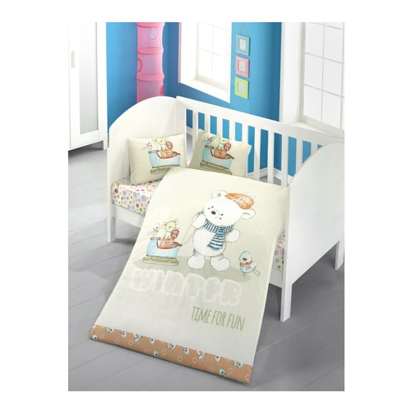 Памучен комплект за бебешко спално бельо с чаршаф Меко мече, 100 x 150 cm - Mijolnir